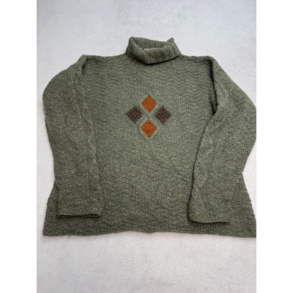 Carraig Donn Sweater Mens Medium‎ Green Wool Turtleneck Argyle Knit Ireland